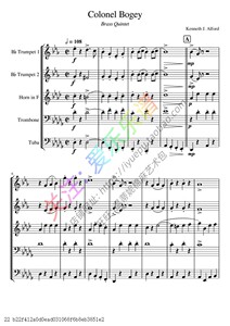 桂河大桥colonel bogey 波基上校进行曲 铜管五重奏总谱分谱示范