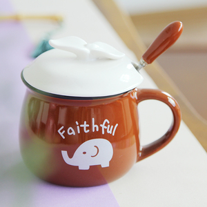 创意zakka简约早餐杯牛奶杯大肚杯子陶瓷咖啡杯定制马克杯带盖勺