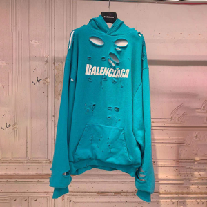 balenciaga 男款 字母logo 破洞设计 oversize连帽卫衣659403代购