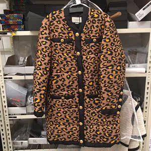 gucci 女款 豹纹 虎头扣 中长款羽绒服 569919 美国代购 2.23