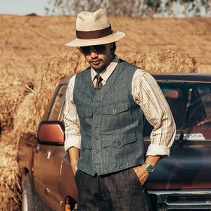 红风 彩点牛仔马甲美式复古丹宁背心阿美咔叽男秋冬多袋马甲非rrl