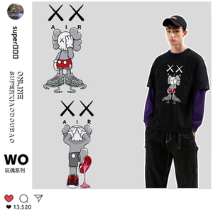 kaws联名篮球t恤纯棉短袖男潮情侣装夏季ins宽松百搭半袖体恤