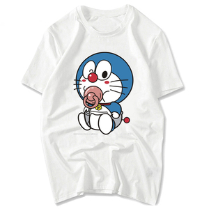 哆啦a梦t恤女可爱卡通叮当机器猫短袖男女蓝胖子衣服情侣半袖衫