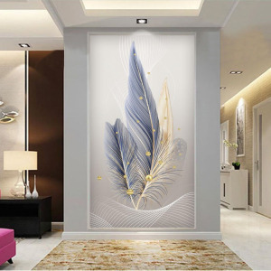 现代简约入户玄关壁纸壁画竖版走廊过道背景墙纸无缝墙布羽毛轻奢
