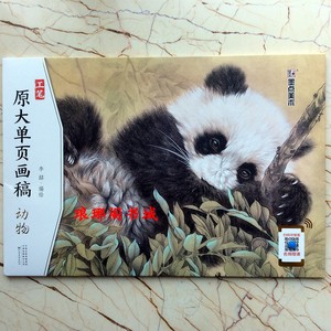 正版工笔原大单页画稿动物老虎熊猫狗李喆线描水粉色彩画步骤详解
