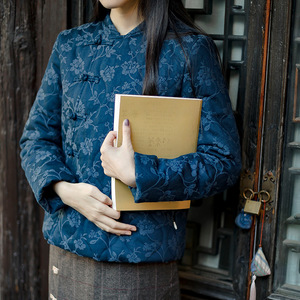 冬天唐装棉服中式盘扣棉衣女禅意茶服上衣夹棉加厚茶艺师工作服装