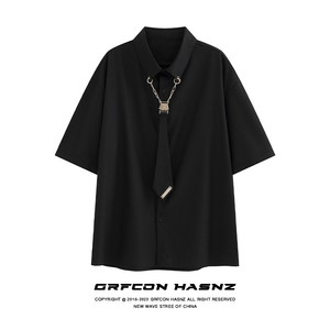 「GRFCON HASNZ」链条领带短袖衬衫女设计感小众夏季新款黑色衬衣