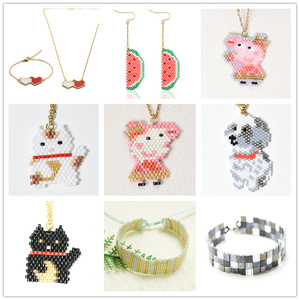 diy串珠手工饰品材料包古董珠编织首饰项链耳环小猪佩奇中文教程