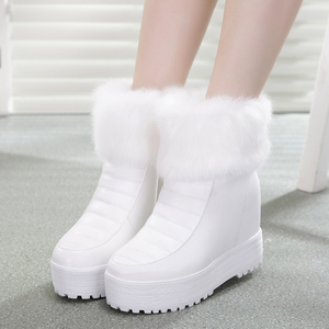 冬季新雪地靴女内增高棉鞋显瘦侧拉链高跟厚底短靴加绒保暖毛毛靴