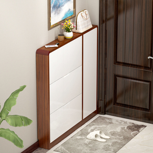 贴墙鞋柜 超薄翻斗24cm厚进门一体靠墙小窄款门口门后简易斜放式