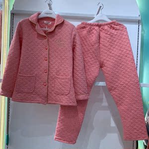 佳洁儿家居服秋冬女长袖针织夹棉加厚睡衣空气棉宽松大码休闲套装