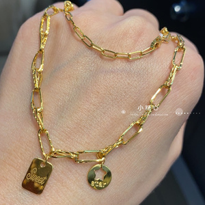 香港六福珠宝专柜正品999足金黄金项链 镂空五角星微笑字母女款链