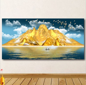 背靠金山客厅装饰画人财两旺靠山图挂画办公室招财风水聚财墙贴画