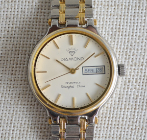 二手手表 老式上海钻石牌男士手动机械手表 8120机芯 双日历