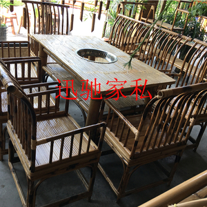竹火锅桌椅组合户外农家乐餐桌椅饭店餐馆现代简约扶手椅竹子家具