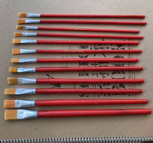尼龙画笔长杆扁头平头红色杆长款水粉画笔水彩画笔美术用品颜料套装油画刷子学生专用专业排笔初学者勾线毛笔