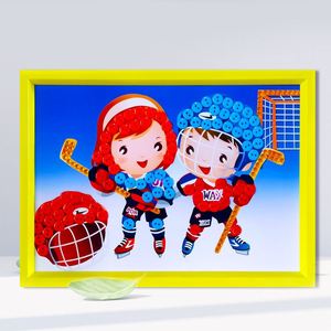 冬季奥幼儿园手工运动会diy制作学生作品体育纽扣钻石画滑冰雪儿