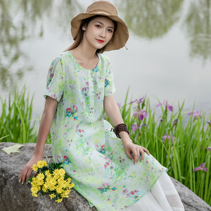 00他的爱情浅2010淘宝森绘服饰2018夏季新款印花宽松大码拼纱a字裙