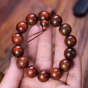 红皮老料 披毛犀手串 15.6mm单圈手链 鱼子纹 竹丝纹清晰 35.6克