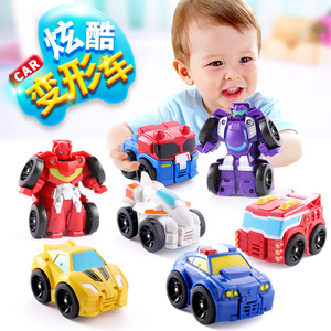 儿童一闪变形玩具汽车机器人救援队迷你小车惯性男孩擎天柱