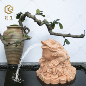 石雕金蟾吐水喷水景观雕塑鱼池造景招财进宝中式复古圆雕动物摆件