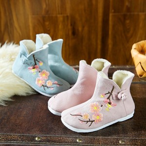 汉服靴子女童冬款中国风加绒唐装复古鞋拜年鞋手工刺绣儿童棉布鞋