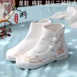 老北京绣花布鞋中国风女靴子秋冬新款古风汉服鞋古装平跟短靴女鞋