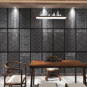 3d复古仿真瓦片屋檐墙纸民国风拍照背景墙怀旧青砖火锅烧烤店壁纸