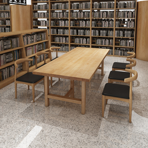 简约现代实木大长书桌椅组合阅览室美术班图书馆学校教室桌子1026