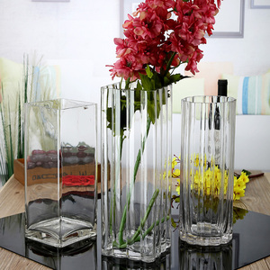 简约水培富贵竹透明玻璃方口花瓶百合花器干花大号水培插花客厅摆