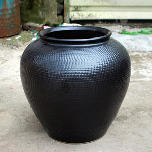 禅意黑色插花器景观流水摆件喷泉花瓶涌泉陶罐陶瓷涌水陶缸跌水坛