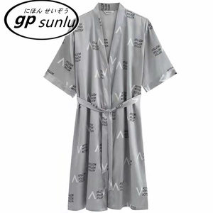 日本GP真丝睡袍男夏季短袖薄款冰丝浴袍长款大码长款和服家居服男