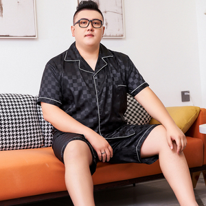 睡衣男夏季冰丝短袖加肥加大码250斤特大肥胖中年真丝家居服套装