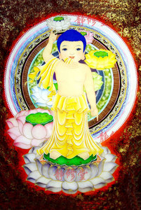 定制悉达多太子画像 释迦牟尼佛像画 相纸塑封水晶摆台 佛祖贴画