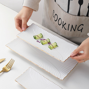 金边长方形盘子陶瓷创意家用西餐盘甜品小吃点心长条盘寿司盘餐具