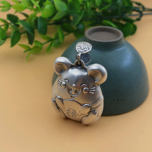 s999纯银生肖鼠吊坠立体小老鼠男女款项链2020鼠年本命年开运礼物
