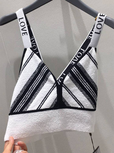 专柜鑫欣阿玛施艾正2022夏季女装黑白条纹字母文胸吊带背心