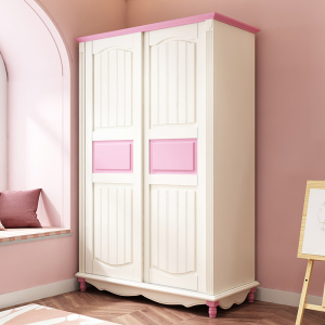 推拉门衣柜家用卧室现代简约卧室柜子实木脚蓝色粉色男女孩儿童房