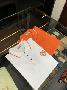 hermes/爱马仕 2022男士新款休闲宽松翻领刺绣字母logo短袖polo衫