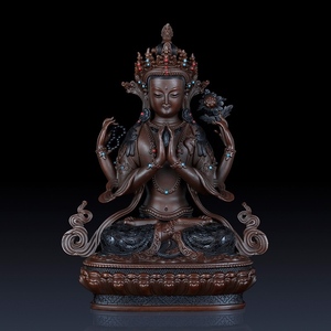 纯铜四臂观音佛像摆件家用供奉观世音菩萨法相工艺品家居客厅装饰