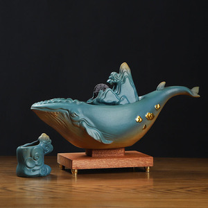 藏弛鲲鹏万里新中式陶瓷流水器家居创意摆件客厅玄关书房装饰品