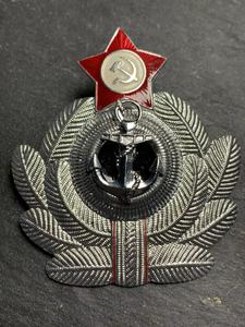 苏联勋章奖章 苏联海军技术军官银色帽徽 铝制涂漆 保真原品 库存