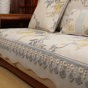 中式沙发垫套新中式实木沙发套罩四季防滑布艺红木坐垫组合带靠背