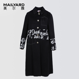 美尔雅女装宽松休闲中长款大衣 绵羊毛保暖双面呢外套186