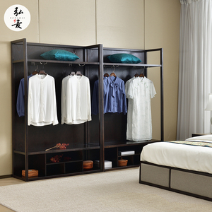 新中式实木衣柜2022新款房间全屋定制民宿酒店客房开放式无门衣橱