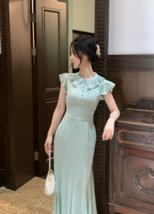 RoseFang【佩妮达】法式复古气质长裙高腰修身显瘦鱼尾连衣裙