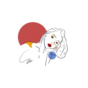 「bigcat」原创ins彩色线条纹身色块手绘设计简笔画头像婚礼定制