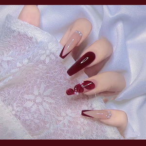 穿戴甲新娘甲定制美甲高级感成品秀禾服新娘婚甲婚纱红色黑纱结婚