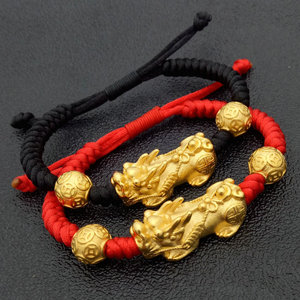 周大福焕美18k黄金貔貅手链男女永不掉色红绳皮丘手绳黄金999饰品