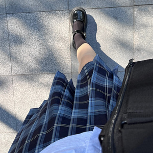 冈梨の田jk制服正版原创套装水蓝色衬衫短袖日系校供感夏季格裙女
